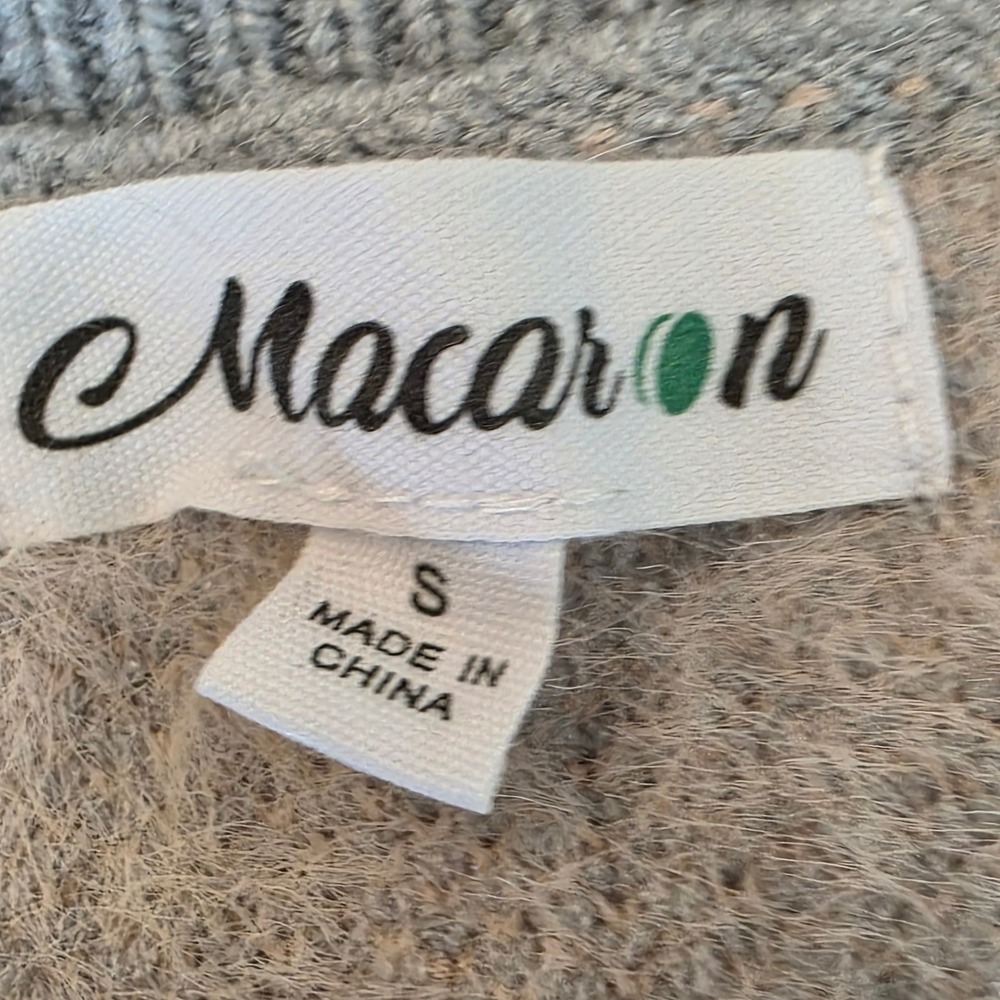 Macaron Gray Pink Star Print Knit Crewneck Sweater Pullover Small 053 bin - Picture 12 of 16